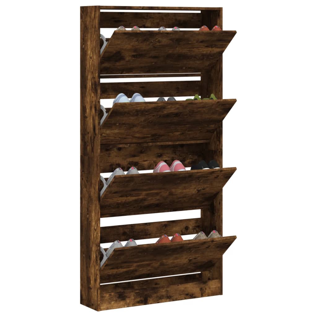Schoenenkast Met 4 Klaplades 80X2X63,5 Cm Kleur Gerookt Eiken 80 x 21 x 163.5 cm