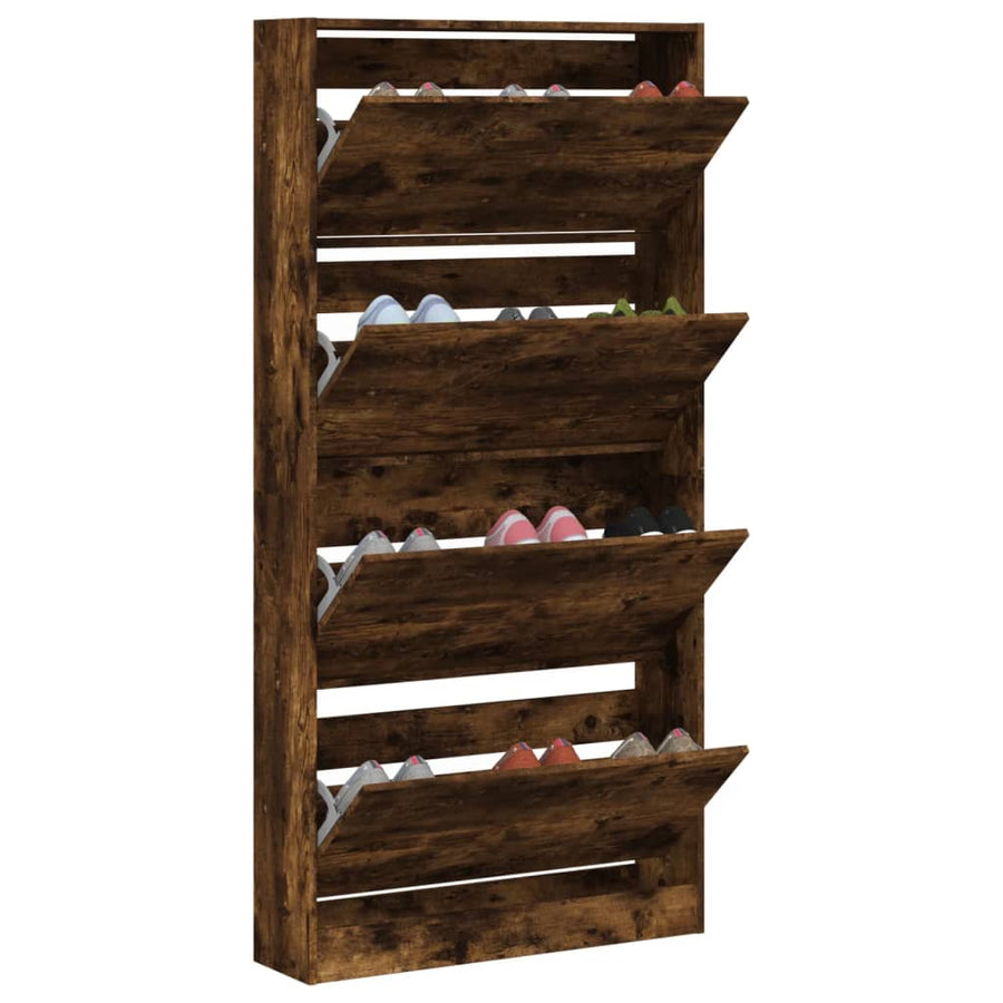 Schoenenkast Met 4 Klaplades 80X2X63,5 Cm Kleur Gerookt Eiken 80 x 21 x 163.5 cm