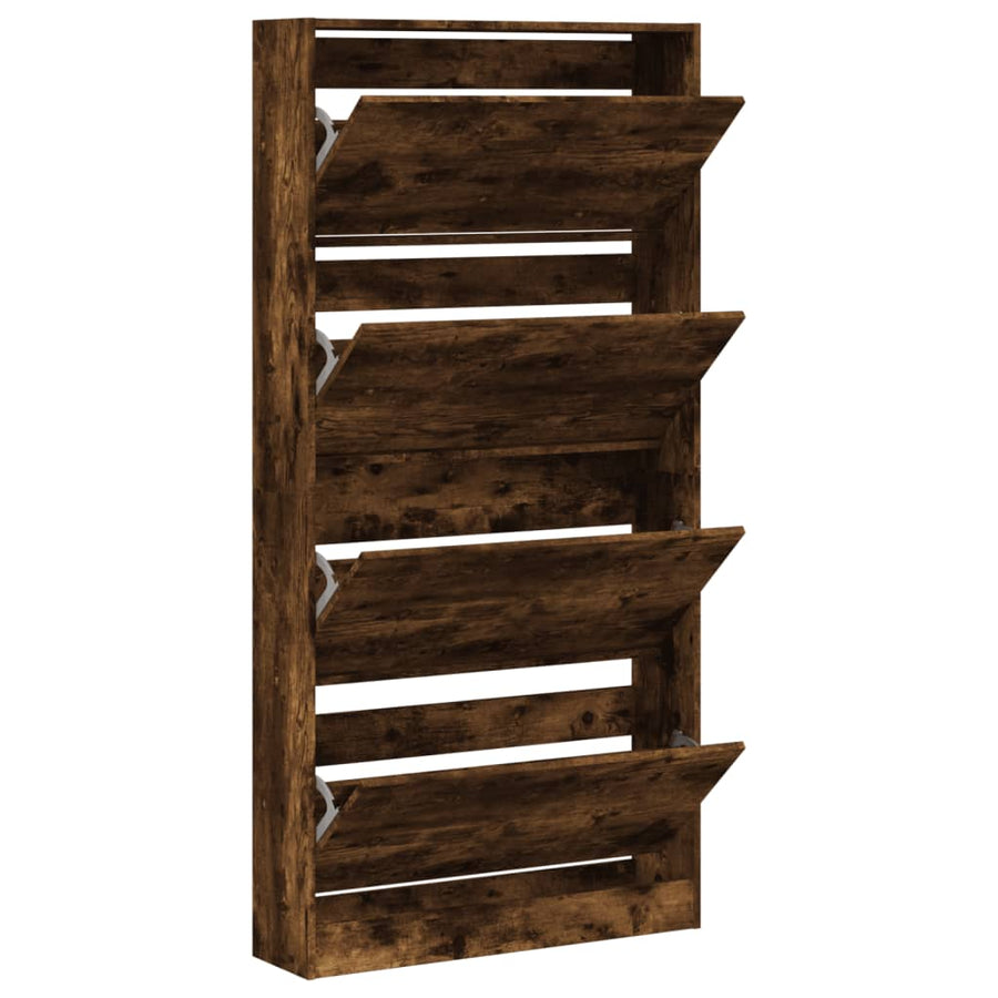 Schoenenkast Met 4 Klaplades 80X2X63,5 Cm Kleur Gerookt Eiken 80 x 21 x 163.5 cm