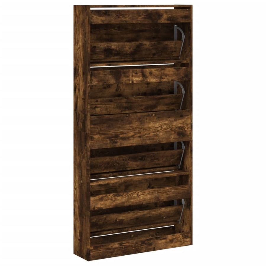 Schoenenkast Met 4 Klaplades 80X2X63,5 Cm Kleur Gerookt Eiken 80 x 21 x 163.5 cm