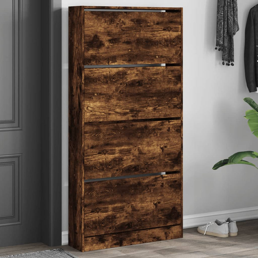 Schoenenkast Met 4 Klaplades 80X2X63,5 Cm Kleur Gerookt Eiken 80 x 21 x 163.5 cm