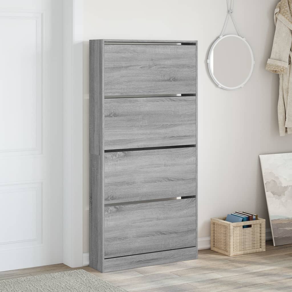 Schoenenkast Met 4 Klaplades 80X2X63,5 Cm Grijs Sonoma 80 x 21 x 163.5 cm