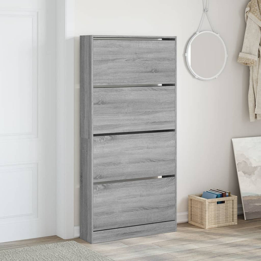 Schoenenkast Met 4 Klaplades 80X2X63,5 Cm Grijs Sonoma 80 x 21 x 163.5 cm