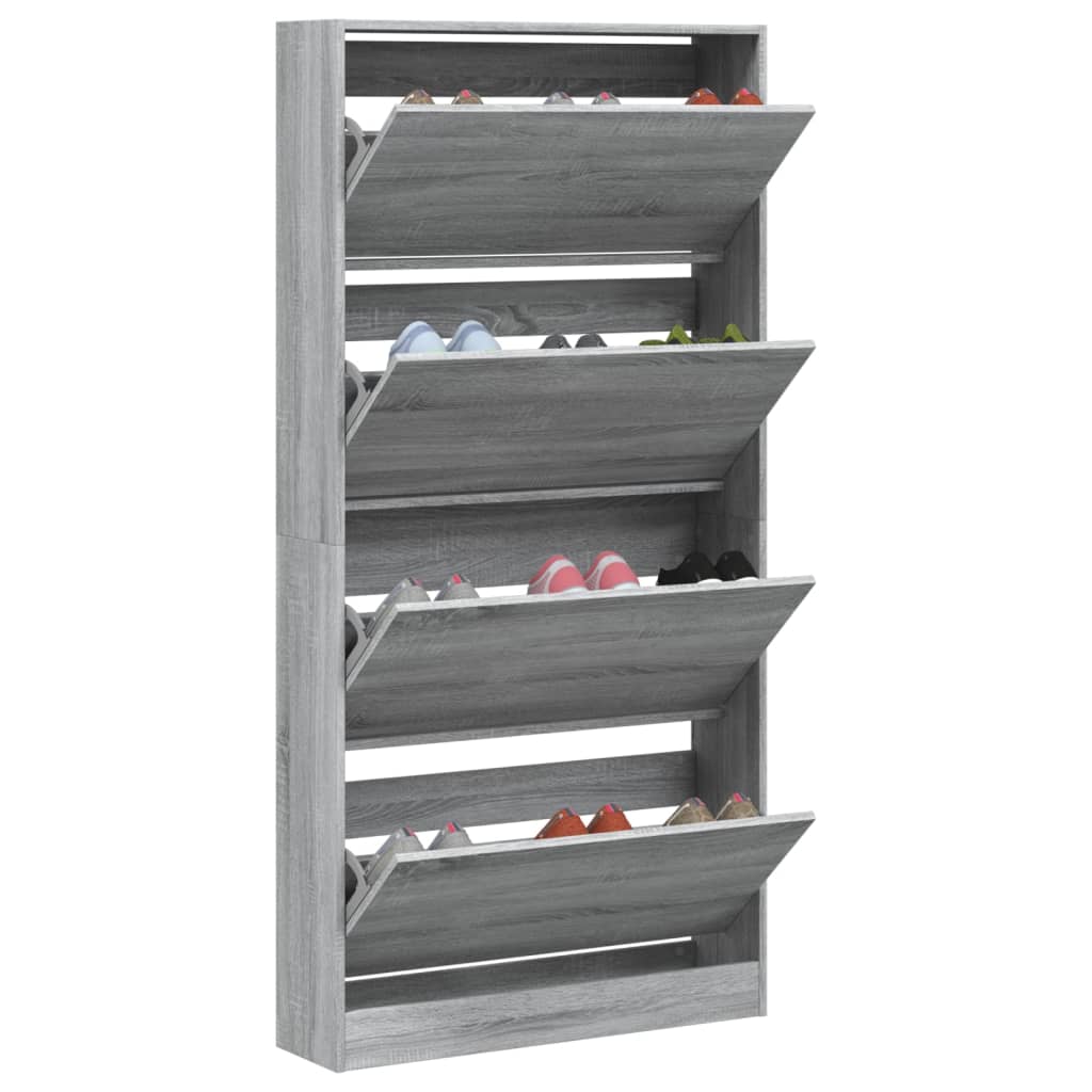Schoenenkast Met 4 Klaplades 80X2X63,5 Cm Grijs Sonoma 80 x 21 x 163.5 cm