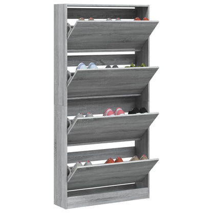 Schoenenkast Met 4 Klaplades 80X2X63,5 Cm Grijs Sonoma 80 x 21 x 163.5 cm