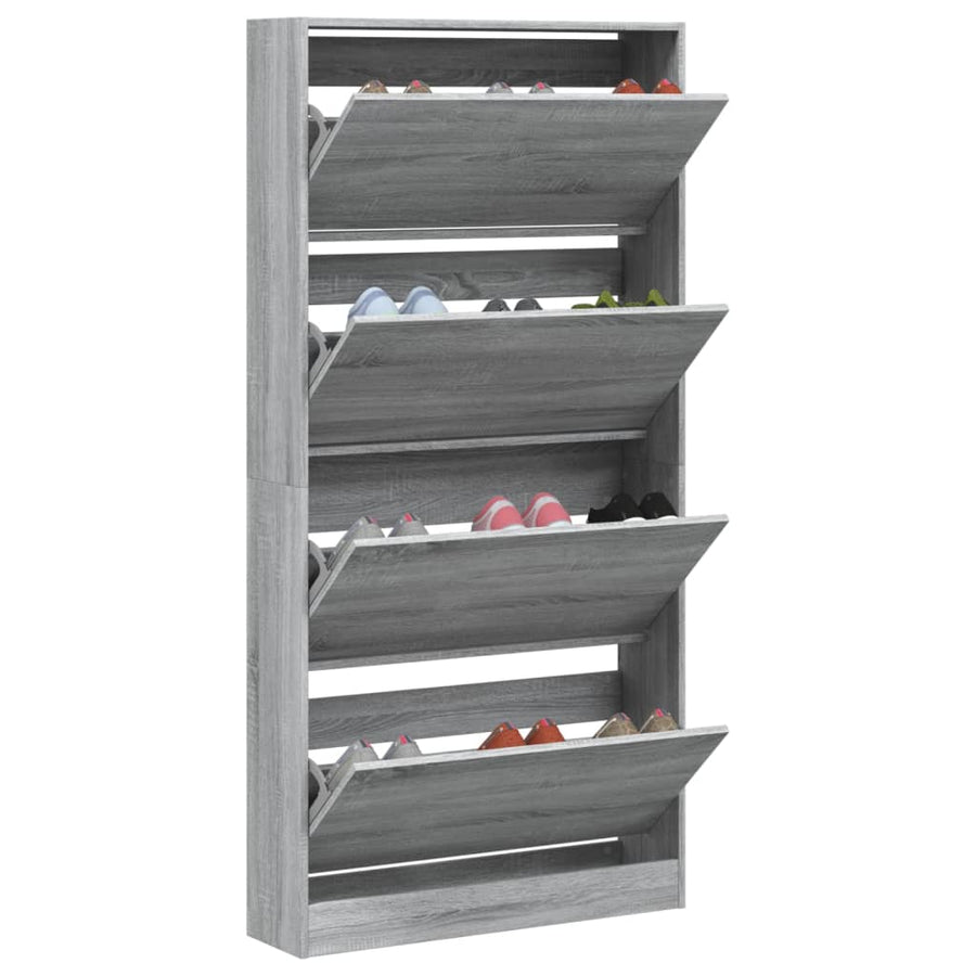Schoenenkast Met 4 Klaplades 80X2X63,5 Cm Grijs Sonoma 80 x 21 x 163.5 cm