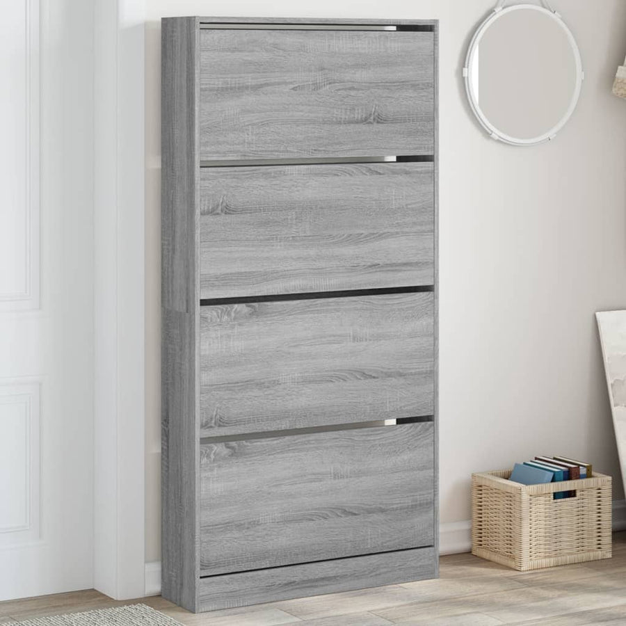 Schoenenkast Met 4 Klaplades 80X2X63,5 Cm Grijs Sonoma 80 x 21 x 163.5 cm