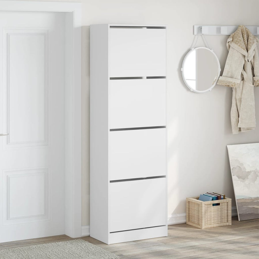 Schoenenkast Met 4 Klaplades 60X34X87,5 Cm Wit 60 x 34 x 187.5 cm