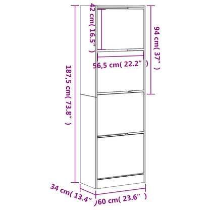 Schoenenkast Met 4 Klaplades 60X34X87,5 Cm Wit 60 x 34 x 187.5 cm