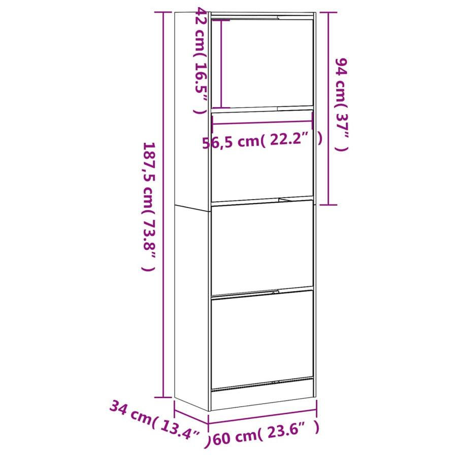 Schoenenkast Met 4 Klaplades 60X34X87,5 Cm Wit 60 x 34 x 187.5 cm