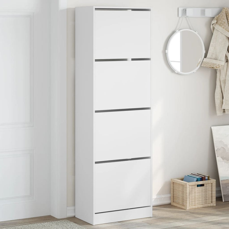 Schoenenkast Met 4 Klaplades 60X34X87,5 Cm Wit 60 x 34 x 187.5 cm