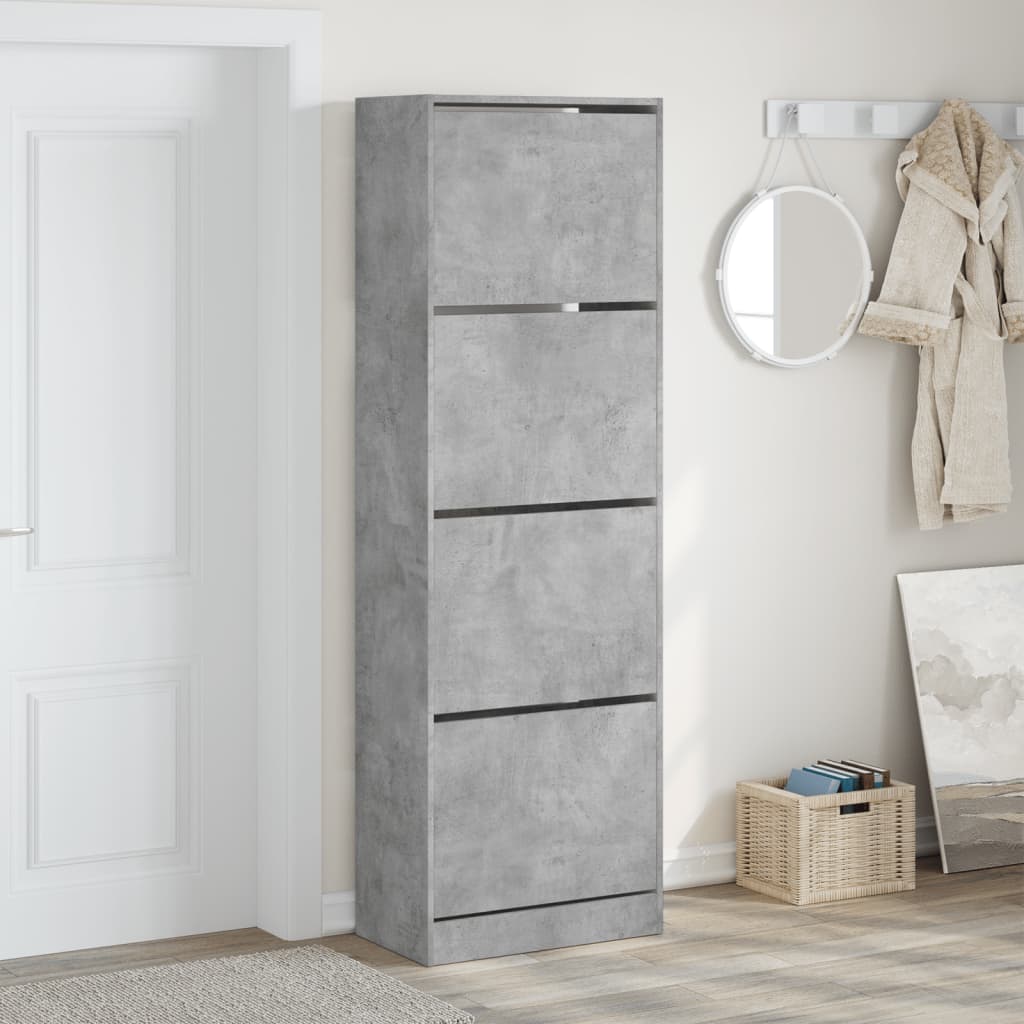 Schoenenkast Met 4 Klaplades 60X34X87,5 Cm Betongrijs 60 x 34 x 187.5 cm