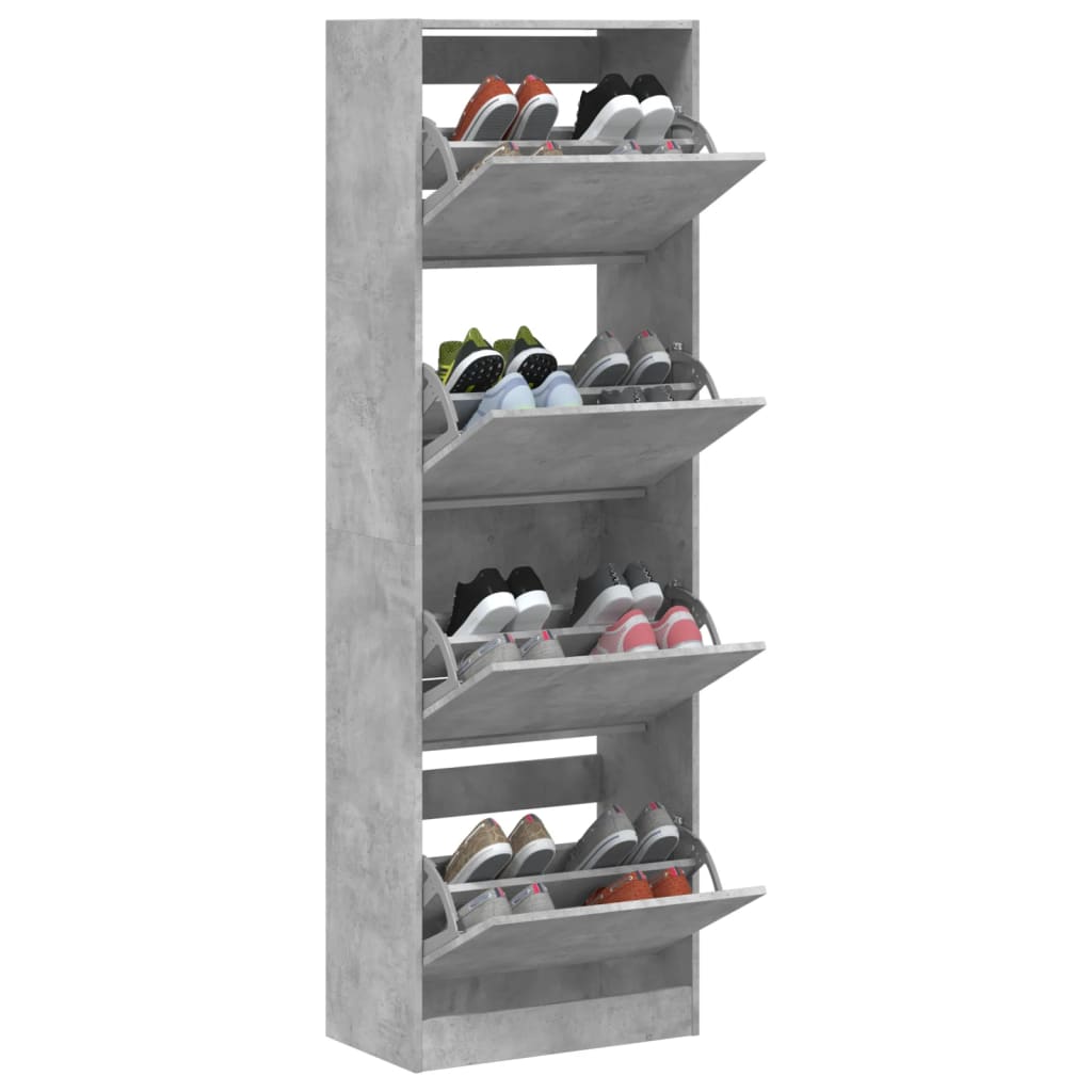 Schoenenkast Met 4 Klaplades 60X34X87,5 Cm Betongrijs 60 x 34 x 187.5 cm