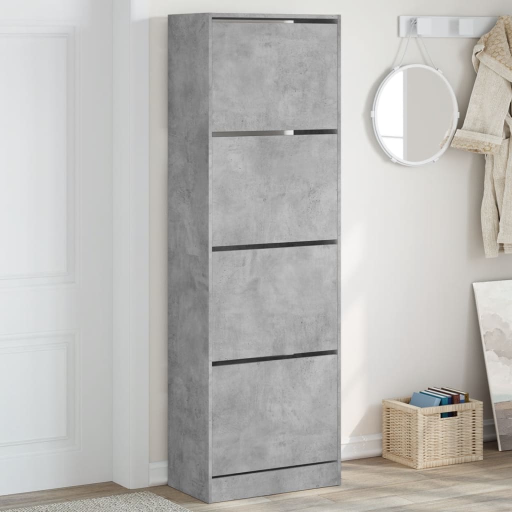 Schoenenkast Met 4 Klaplades 60X34X87,5 Cm Betongrijs 60 x 34 x 187.5 cm
