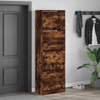 Schoenenkast Met 4 Klaplades 60X34X87,5 Cm Kleur Gerookt Eiken 60 x 34 x 187.5 cm
