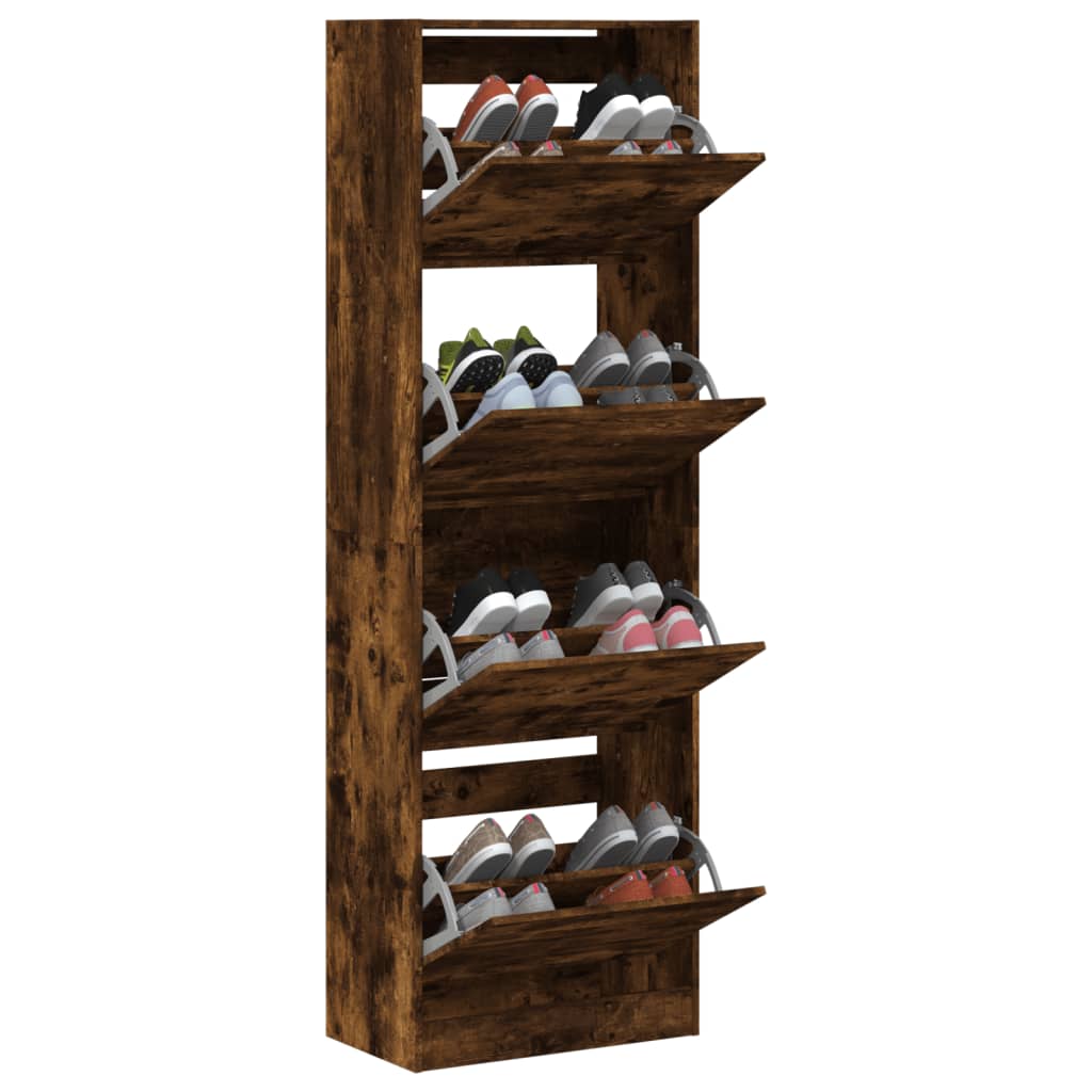 Schoenenkast Met 4 Klaplades 60X34X87,5 Cm Kleur Gerookt Eiken 60 x 34 x 187.5 cm