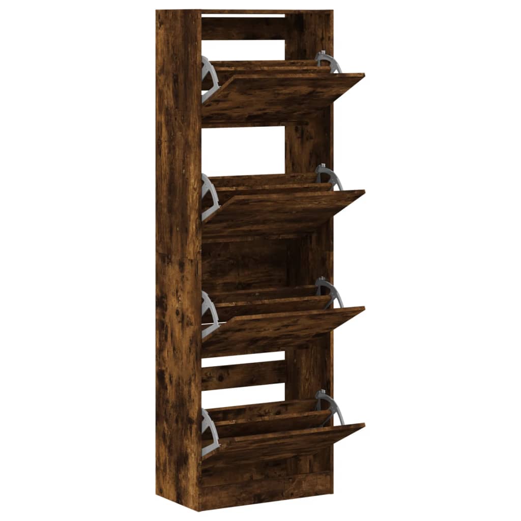 Schoenenkast Met 4 Klaplades 60X34X87,5 Cm Kleur Gerookt Eiken 60 x 34 x 187.5 cm