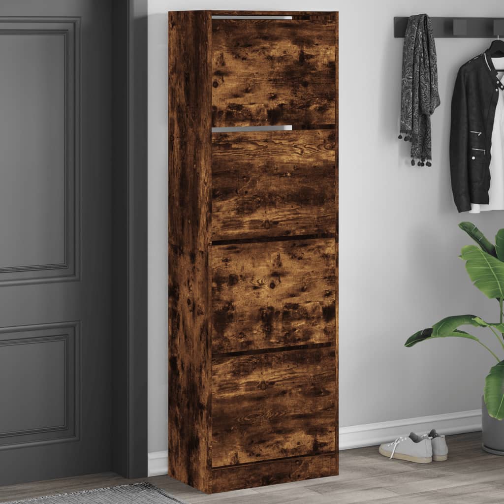 Schoenenkast Met 4 Klaplades 60X34X87,5 Cm Kleur Gerookt Eiken 60 x 34 x 187.5 cm