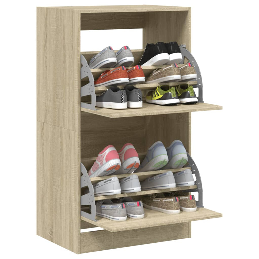 Schoenenkast Met 2 Klaplades Kleurig Sonoma Eiken 60 x 42 x 108 cm