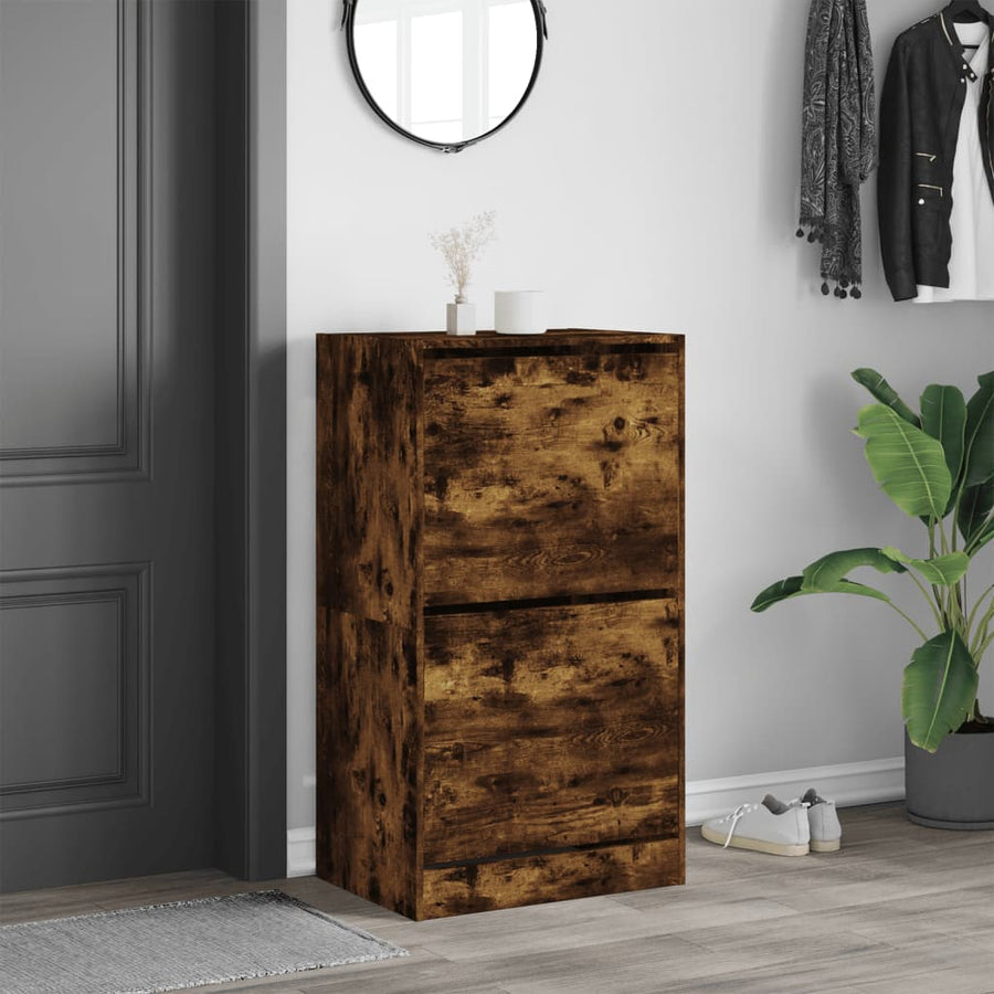 Schoenenkast Met 2 Klaplades Kleurig Gerookt Eiken 60 x 42 x 108 cm