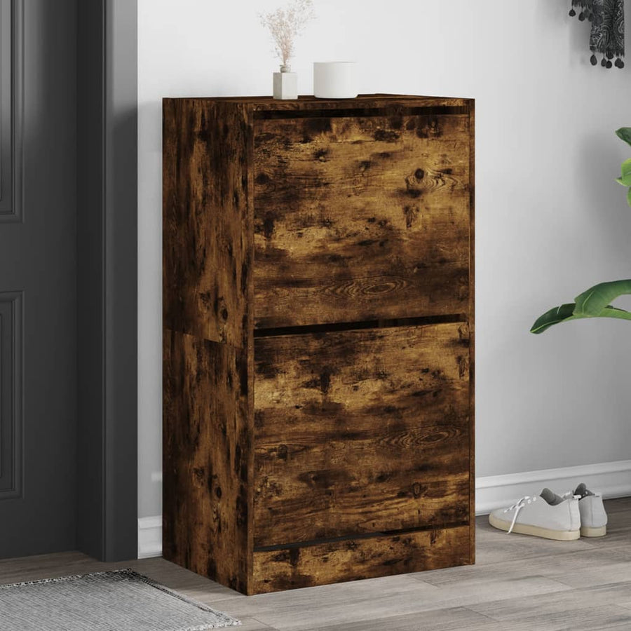 Schoenenkast Met 2 Klaplades Kleurig Gerookt Eiken 60 x 42 x 108 cm