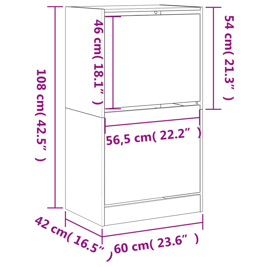 Schoenenkast Met 2 Klaplades Grijs Sonoma 60 x 42 x 108 cm