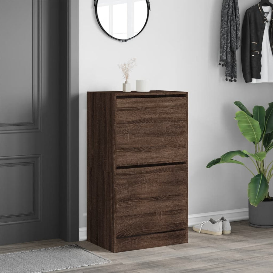 Schoenenkast Met 2 Klaplades Bruineikenkleurig Bruin Eikenkleur 60 x 42 x 108 cm