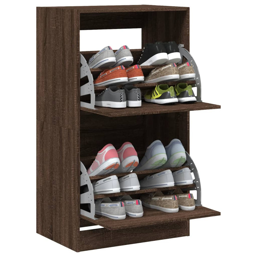 Schoenenkast Met 2 Klaplades Bruineikenkleurig Bruin Eikenkleur 60 x 42 x 108 cm