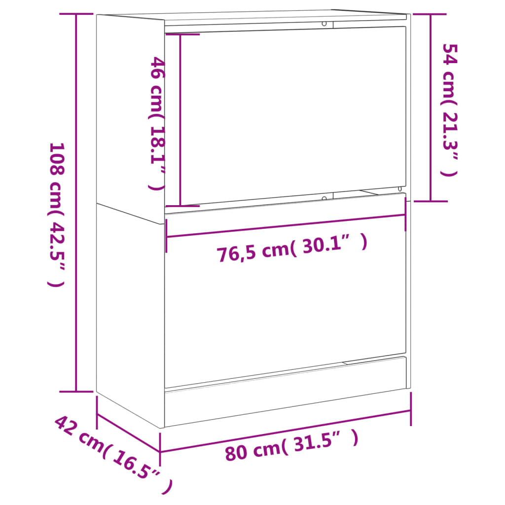 Schoenenkast Met 2 Klaplades Kleurig Sonoma Eiken 80 x 42 x 108 cm