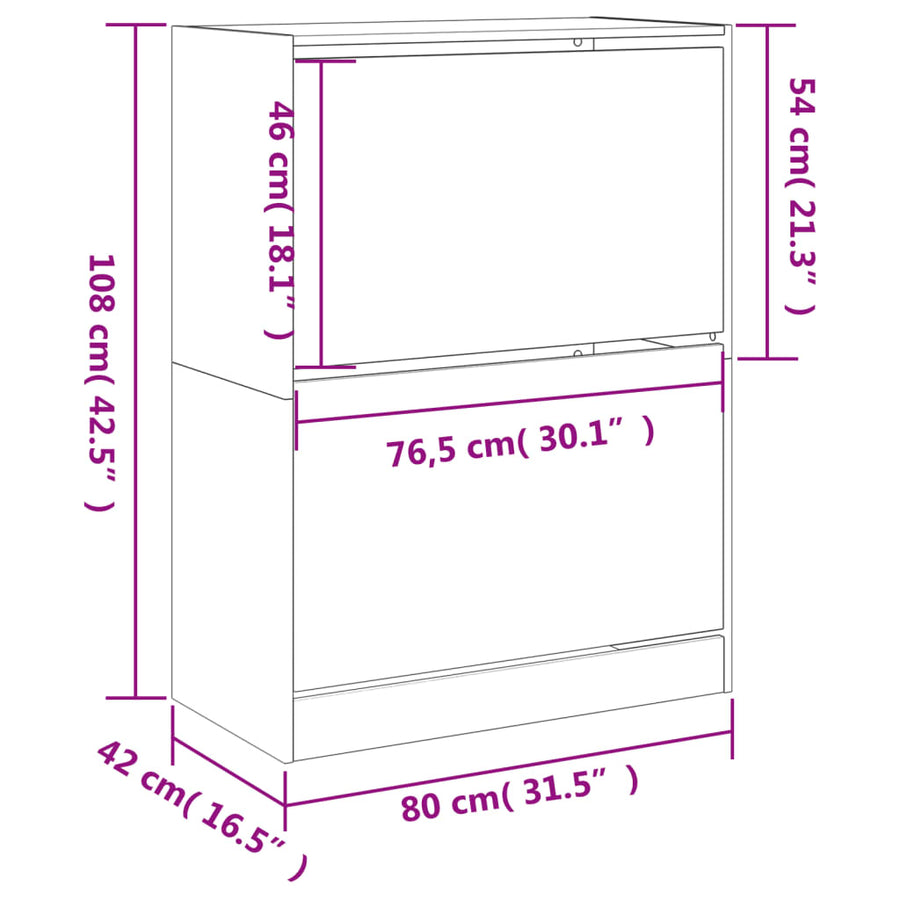 Schoenenkast Met 2 Klaplades Betongrijs 80 x 42 x 108 cm