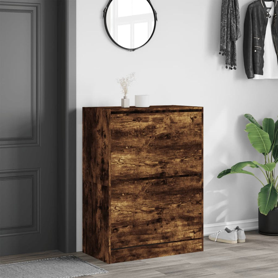 Schoenenkast Met 2 Klaplades Kleurig Gerookt Eiken 80 x 42 x 108 cm