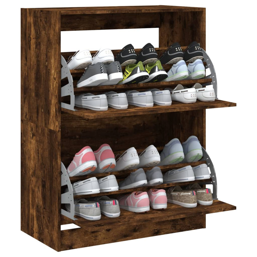 Schoenenkast Met 2 Klaplades Kleurig Gerookt Eiken 80 x 42 x 108 cm