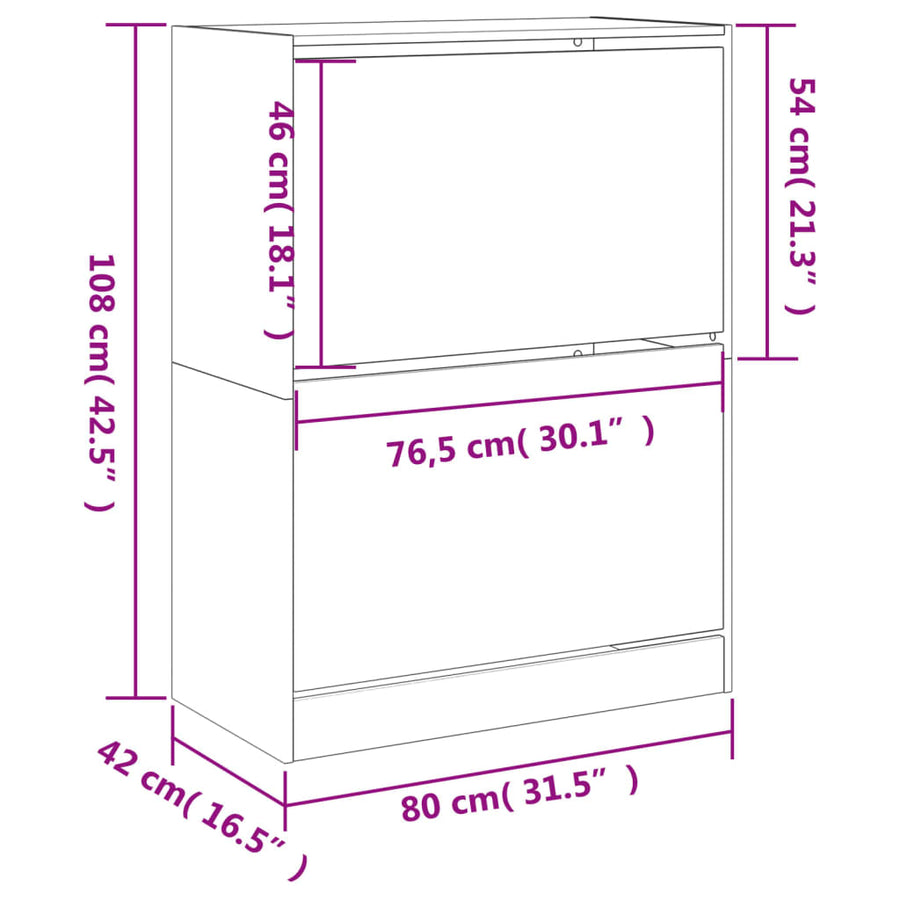Schoenenkast Met 2 Klaplades Kleurig Gerookt Eiken 80 x 42 x 108 cm