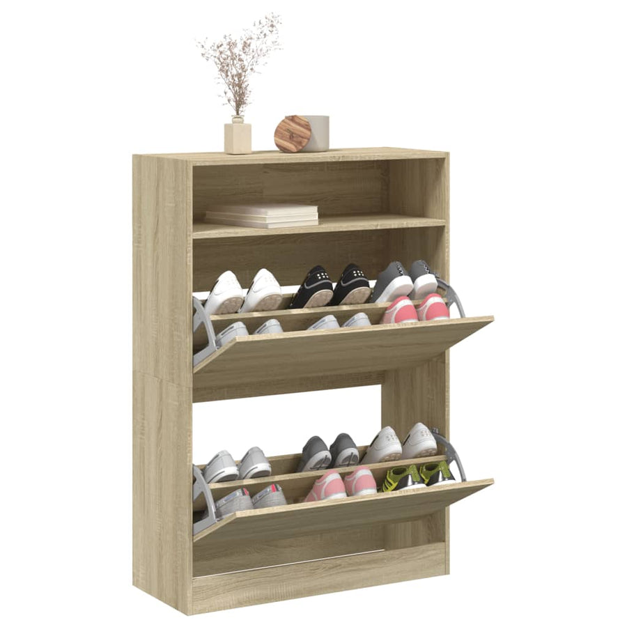 Schoenenkast Met 2 Klaplades Kleurig 80 x 34 x 116 cm Sonoma eiken
