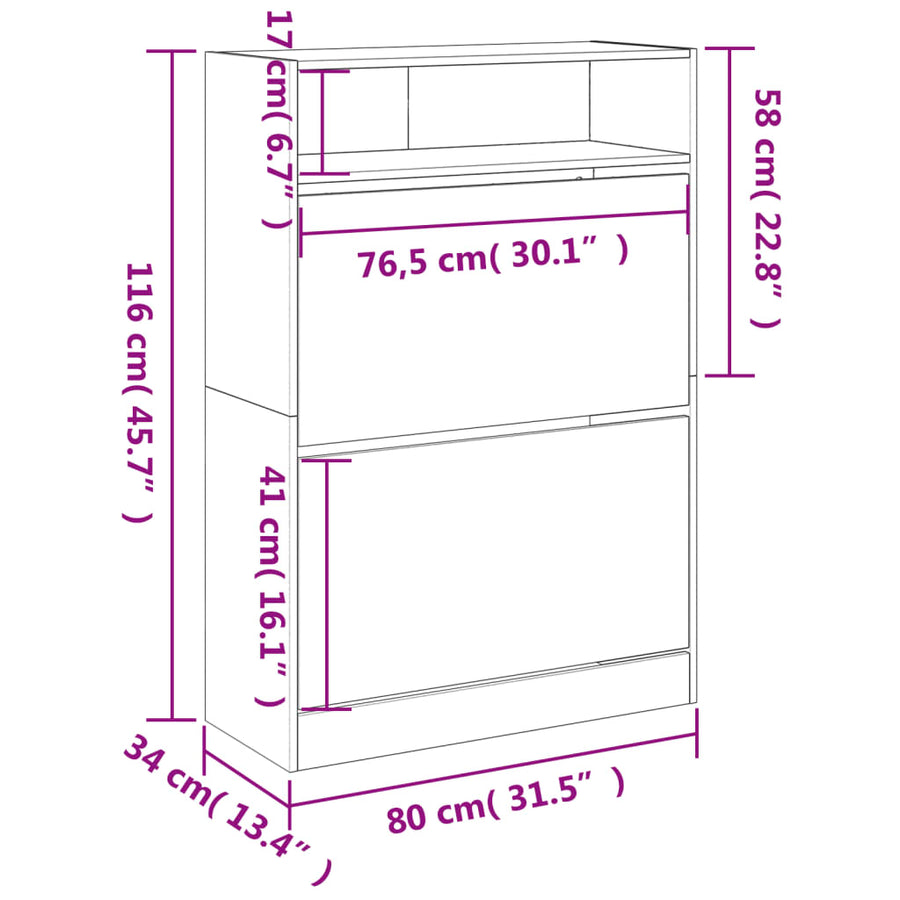 Schoenenkast Met 2 Klaplades Kleurig 80 x 34 x 116 cm Sonoma eiken
