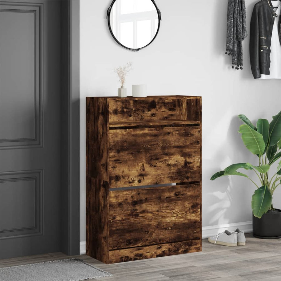 Schoenenkast Met 2 Klaplades Kleurig 80 x 34 x 116 cm Gerookt eiken