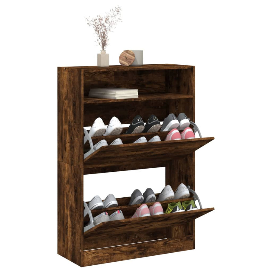 Schoenenkast Met 2 Klaplades Kleurig 80 x 34 x 116 cm Gerookt eiken