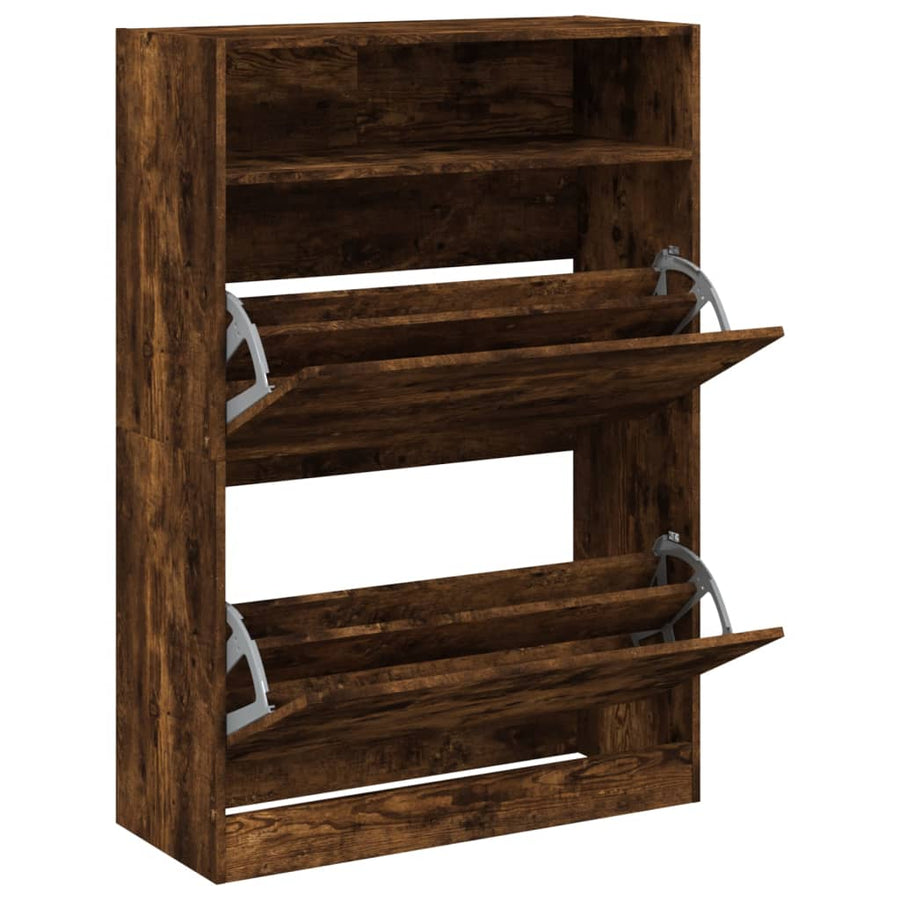 Schoenenkast Met 2 Klaplades Kleurig 80 x 34 x 116 cm Gerookt eiken