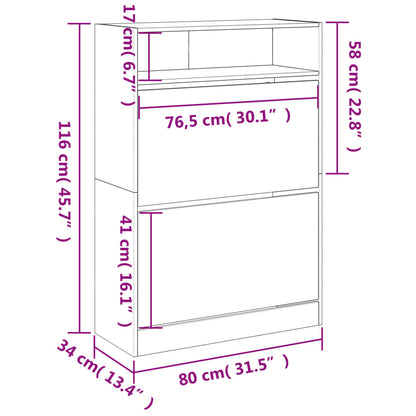 Schoenenkast Met 2 Klaplades Kleurig 80 x 34 x 116 cm Gerookt eiken