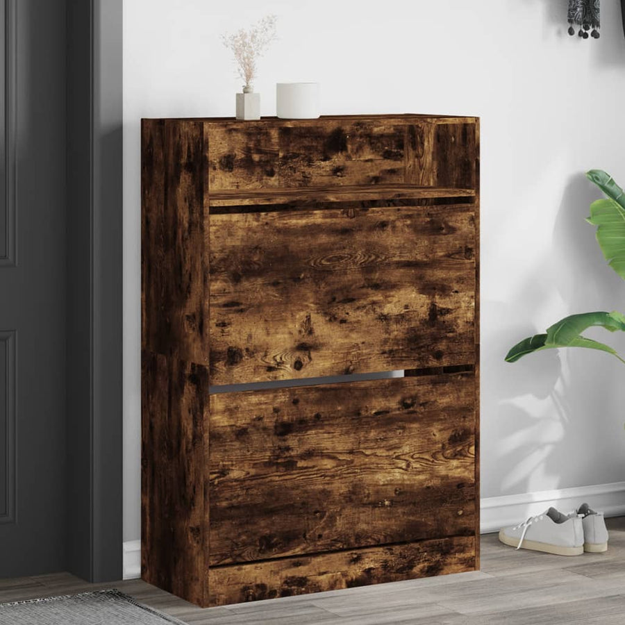Schoenenkast Met 2 Klaplades Kleurig 80 x 34 x 116 cm Gerookt eiken