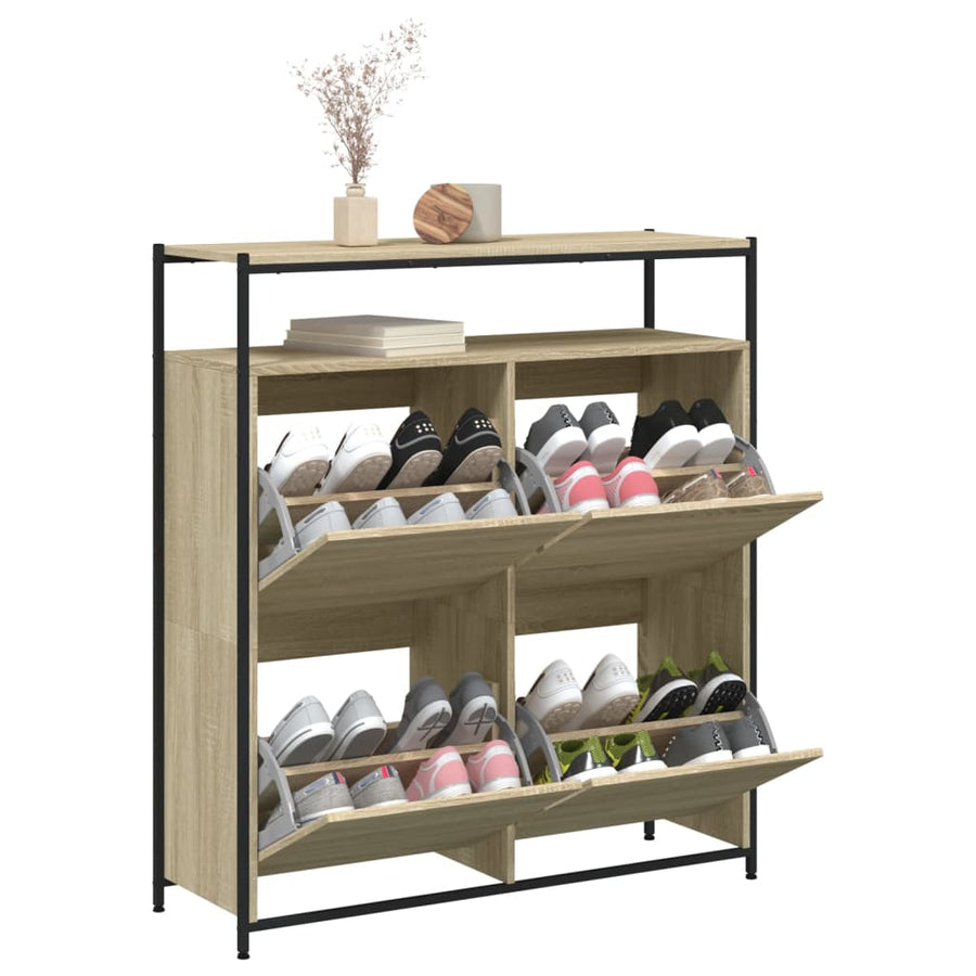 Schoenenkast Met 4 Klaplades Kleurig 100 x 34 x 112 cm Sonoma eiken