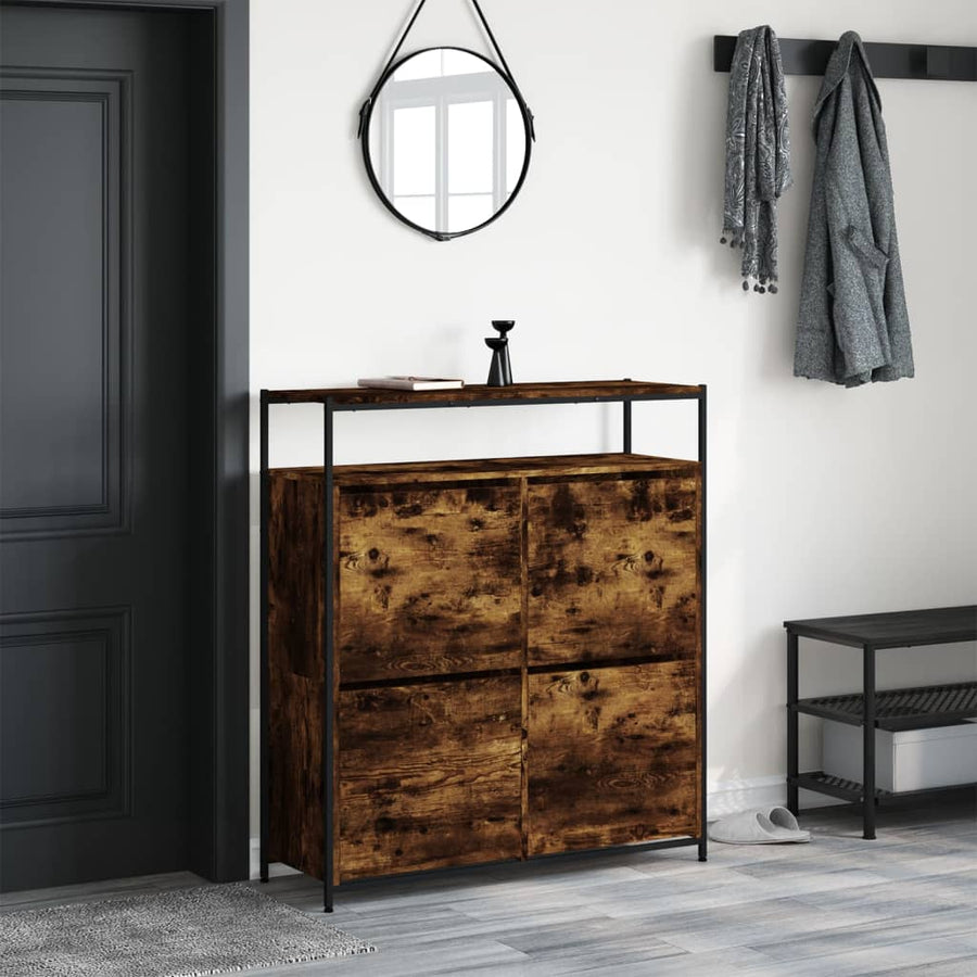 Schoenenkast Met 4 Klaplades Kleurig 100 x 34 x 112 cm Gerookt eiken