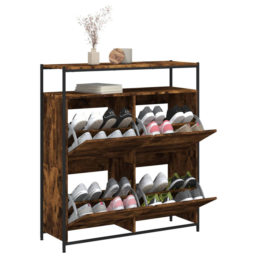 Schoenenkast Met 4 Klaplades Kleurig 100 x 34 x 112 cm Gerookt eiken