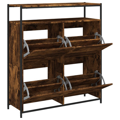 Schoenenkast Met 4 Klaplades Kleurig 100 x 34 x 112 cm Gerookt eiken