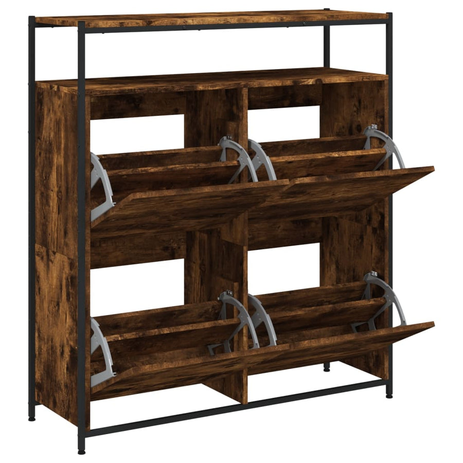 Schoenenkast Met 4 Klaplades Kleurig 100 x 34 x 112 cm Gerookt eiken