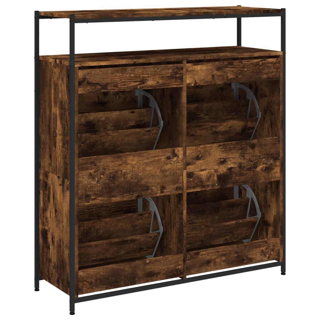 Schoenenkast Met 4 Klaplades Kleurig 100 x 34 x 112 cm Gerookt eiken