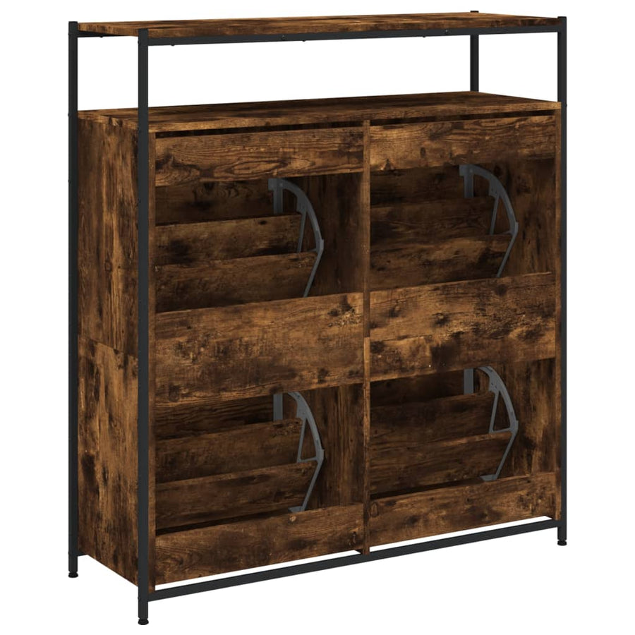 Schoenenkast Met 4 Klaplades Kleurig 100 x 34 x 112 cm Gerookt eiken