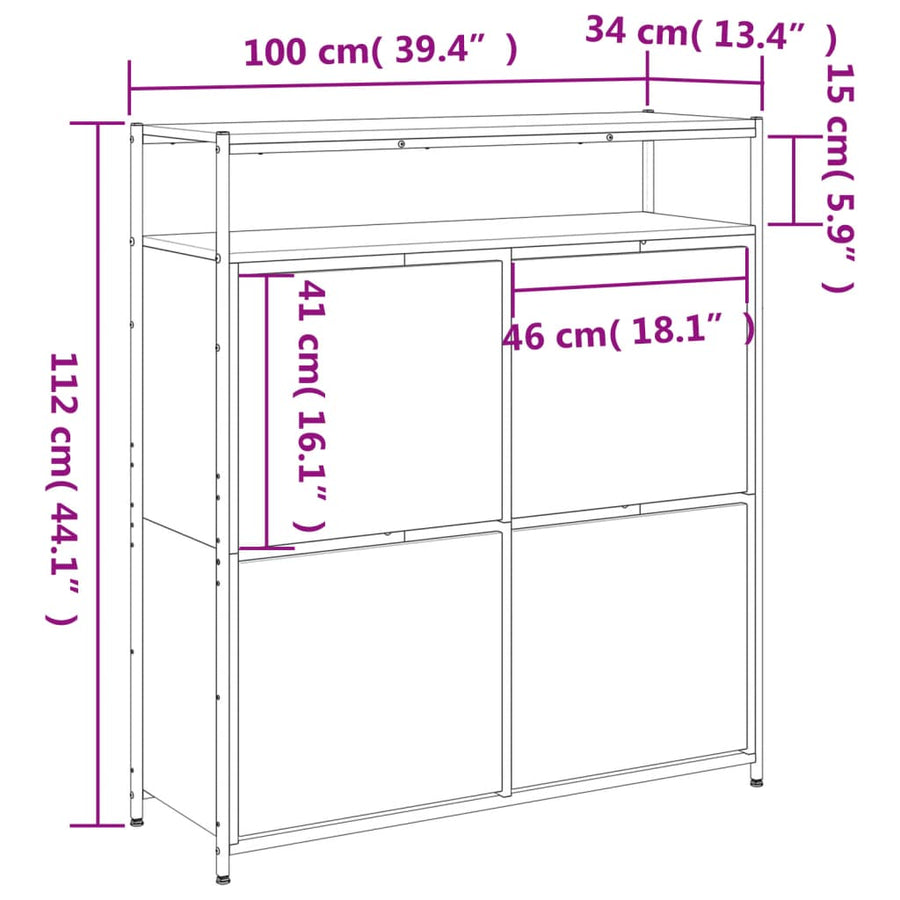 Schoenenkast Met 4 Klaplades Kleurig 100 x 34 x 112 cm Gerookt eiken