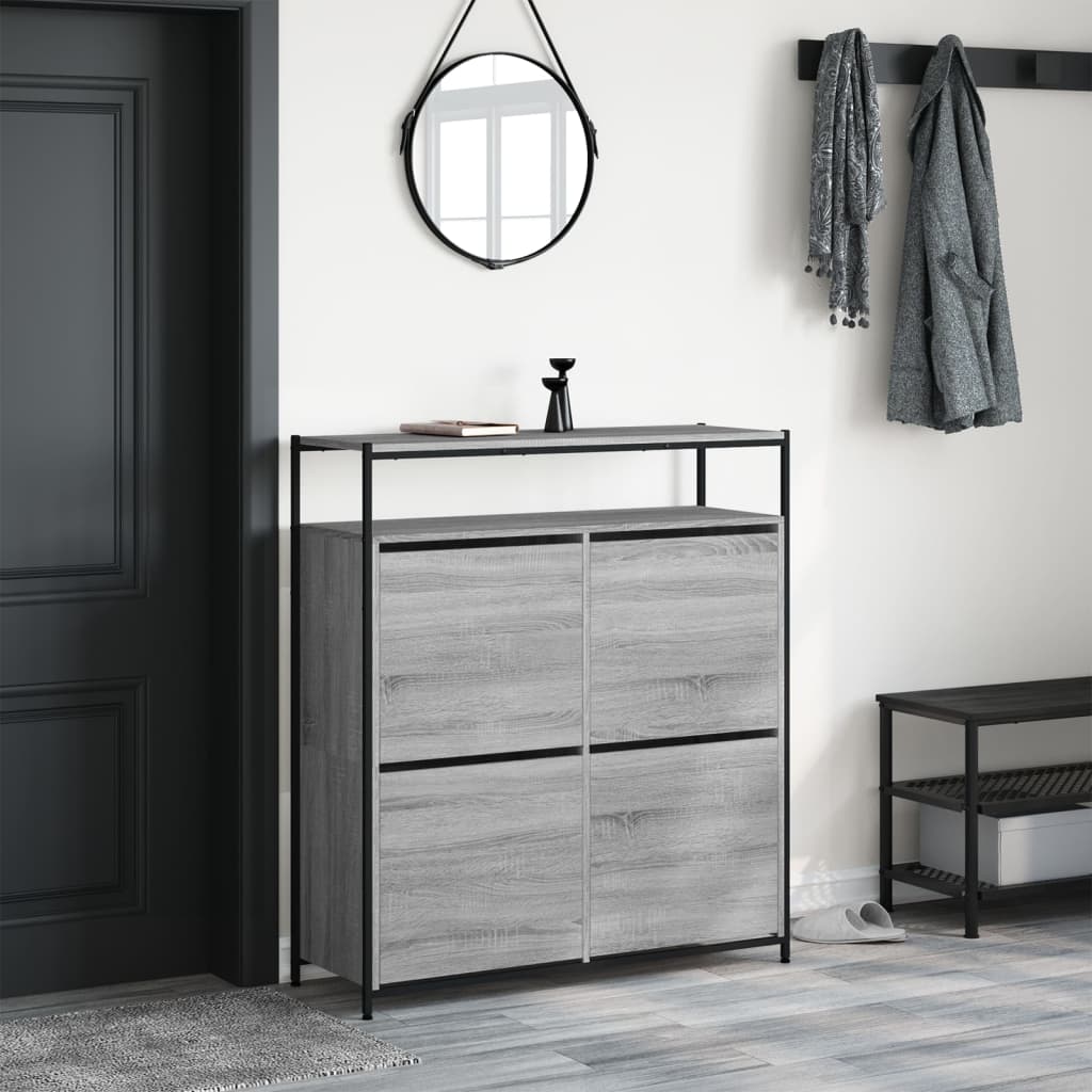 Schoenenkast Met 4 Klaplades Eiken 100 x 34 x 112 cm Grijs sonoma