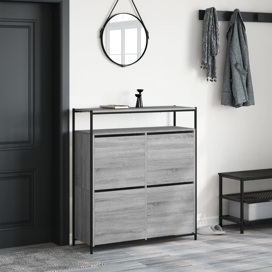Schoenenkast Met 4 Klaplades Eiken 100 x 34 x 112 cm Grijs sonoma
